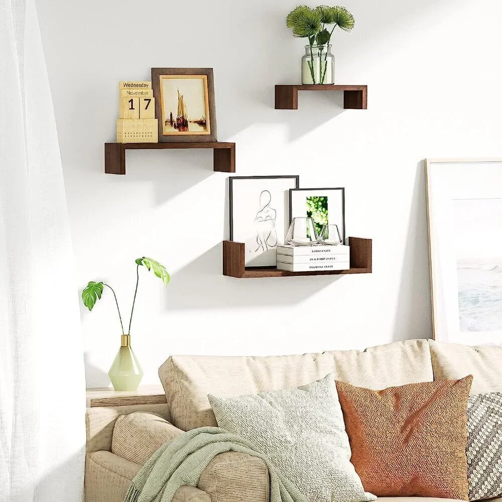 U Shelves - Set of 3 Shelves - Torched Finish - Brown - 3 Different Sizes